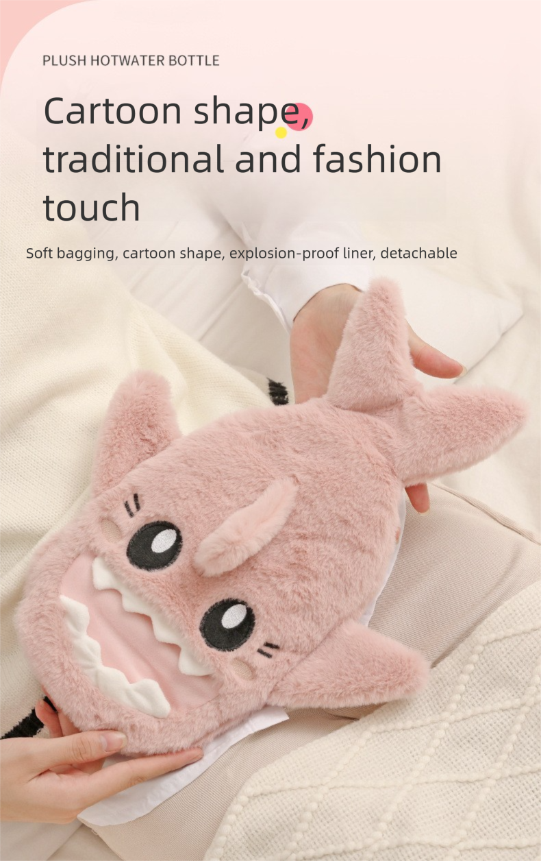 Bonita bolsa de agua caliente de peluche, funda extraíble y lavable, calentador de manos de PVC a prueba de explosiones, ideal como regalo para niños y niñas._voghion.com