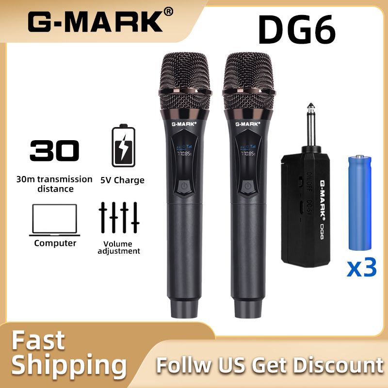 Microfono wireless G-MARK DG6 a 2 canali Sistema UHF Microfono professionale portatile per feste in casa Karaoke Spettacolo in chiesa_voghion.com