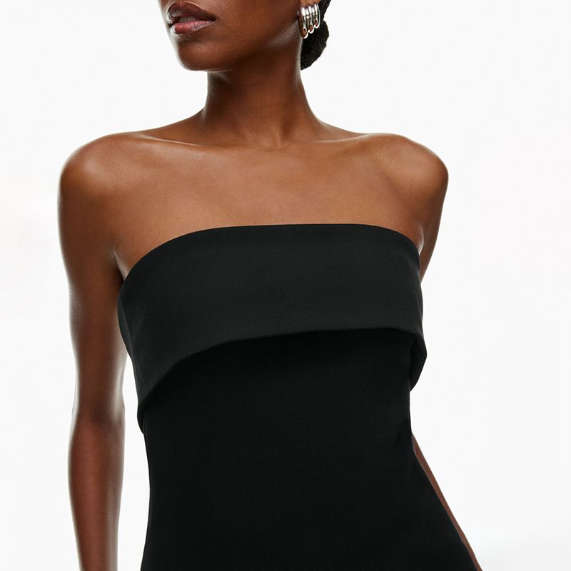 Women's Summer New Style Strapless Backless Slim Fit Slit Solid Color Casual Collar T-shirt Top_voghion.com