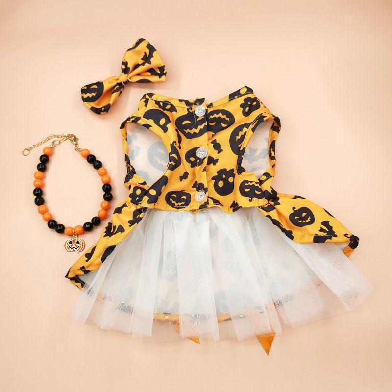 Halloween Kürbis Haustier Tüllrock Hundekleid Teddy Tüllrock Welpenkleidung Katzenprinzessinrock_voghion.com