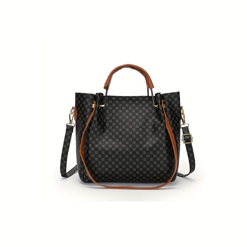 4pcs Geometric Pattern Shoulder Bag Set, Women's Bucket Handbag, Crossbody Bag, Clutch Wallet, Card Bag_voghion.com