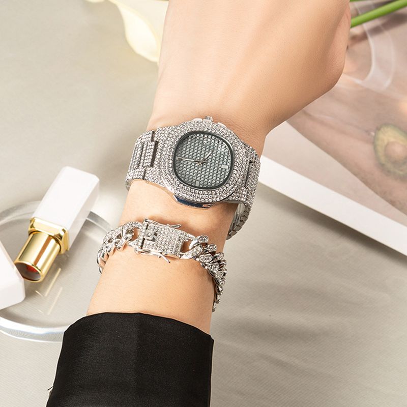 Uhren-Geschenkset, übertriebenes Uhren-Geschenkbox-Set, kubanische Kette, Armband und Halskette mit Diamanten, 3-teiliges Geschenkbox-Set_voghion.com