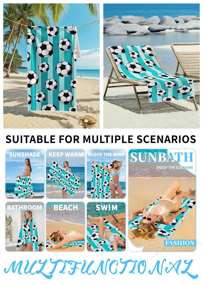 Asciugamano da spiaggia a tema calcio - Asciugamano in microfibra resistente e anti-scolorimento per piscina e spiaggia_voghion.com