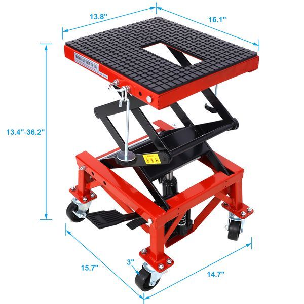 300 Lbs Hydraulic Motorcycle Scissor Jack Lift Foot Step Wheels For Small Dirt Bikes,red Color_voghion.com