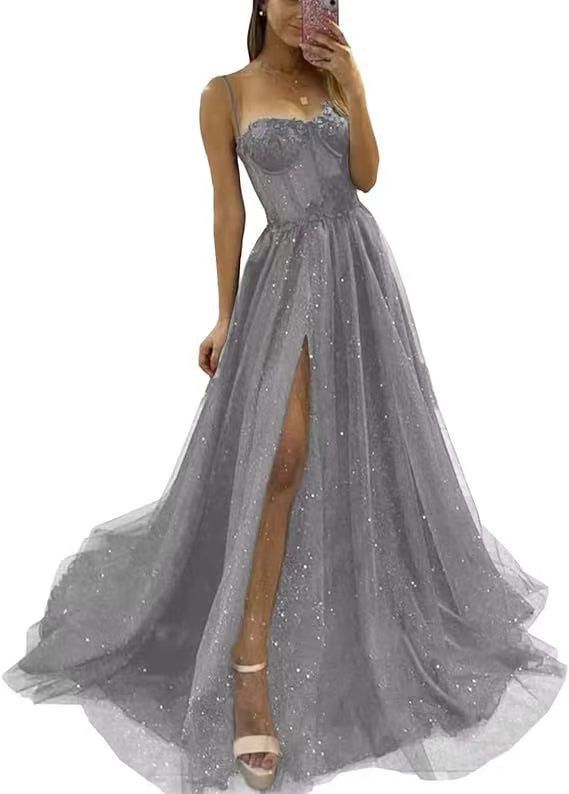 Suspender Evening Dress Cross Border New Style Birthday Party Little Sister Party Evening Dress High Waist Slim Side Slit Dress_voghion.com