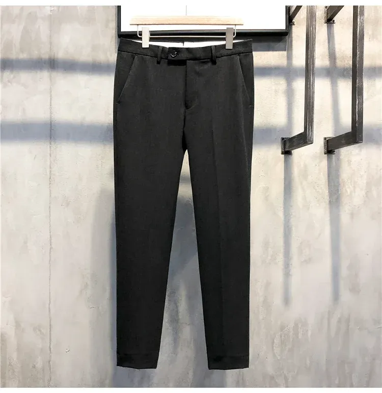 Sommer Männer Drapierte Keine-eisen Kleine Fuß Hosen Abnehmen Jugend Britischen Stil Koreanische Version Kleine Gerade-bein Abgeschnitten Hosen_voghion.com