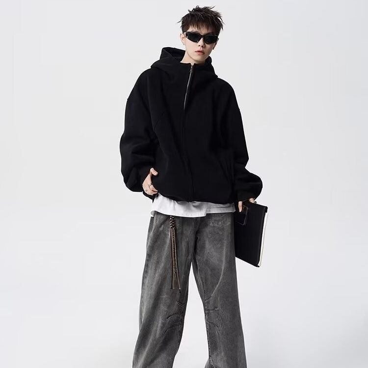 Winter Deconstruction Hooded Jacket Sweatshirt Cardigan Design Sense Patchwork Hoodie_voghion.com