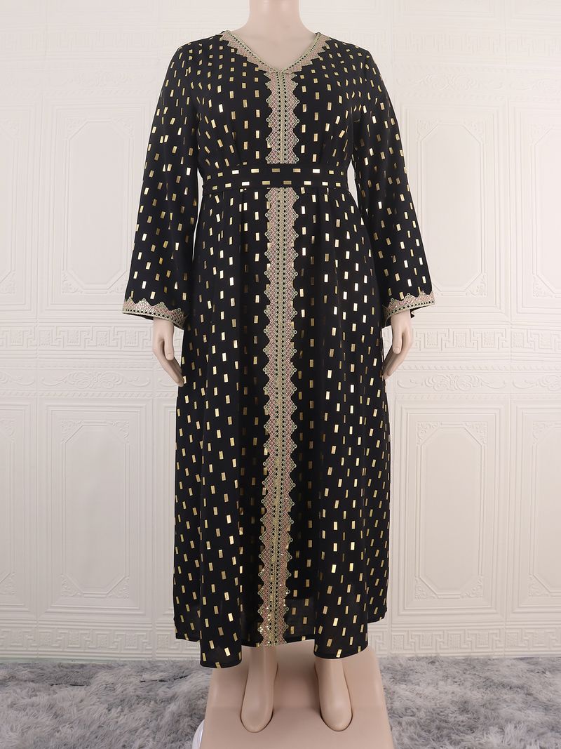 Abbigliamento da donna, taglie forti, abito musulmano Abaya con stampa oro_voghion.com