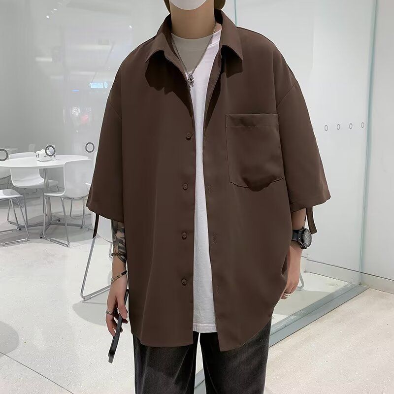 Bela srajca v hongkonškem slogu, moška modna blagovna znamka s kratkimi rokavi, vrhunski občutek, ledeno svilena srajca, ležerna in lepa jakna, poletje_voghion.com