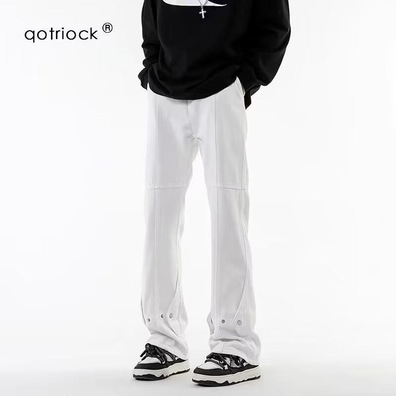 Bitte beachten Sie die Größentabelle! Please refer to the size chart in the picture American haute couture buttoned black jeans Instagram trendy _voghion.com