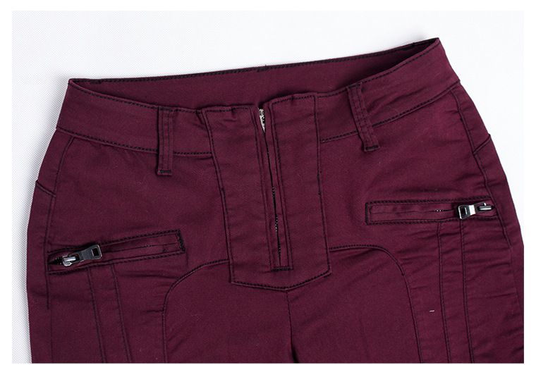 Damenbekleidung Jeansshorts Nähte Reißverschluss Motorrad Slim Stretch einfarbige Jeans_voghion.com