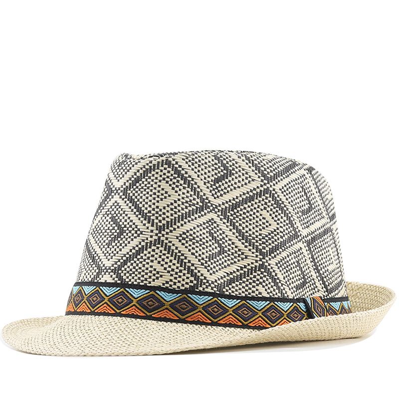 Ausgehöhlter, atmungsaktiver Herren-Sommer-Sonnenschutz-Strandhut aus gewebtem Stroh im britischen Stil mittleren Alters, neues, vielseitiges Design_voghion.com