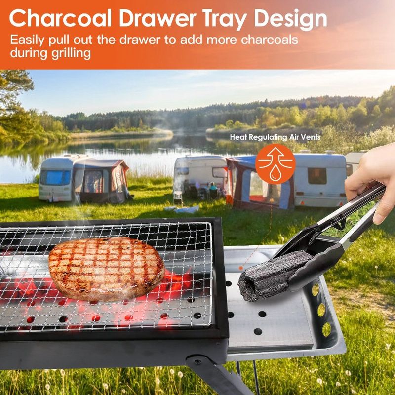 Setup Net Picnic Stainless Grill Foldable Charcoal BBQ Portable Camping Barbecue Outdoor Tabletop Pa For Steel Grill Easy Grill_voghion.com