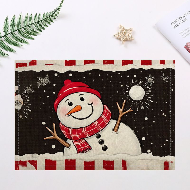 Tovaglietta da cucina in lino con pupazzo di neve natalizio, isolante termico, in tessuto decorativo festivo rosso_voghion.com