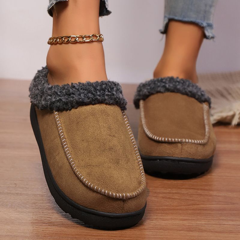 Women's Shoes Warm Suede Thick Autumn And Winter Indoor Half Covered With Home Cotton Slippers To Keep Warm In Winter_voghion.com