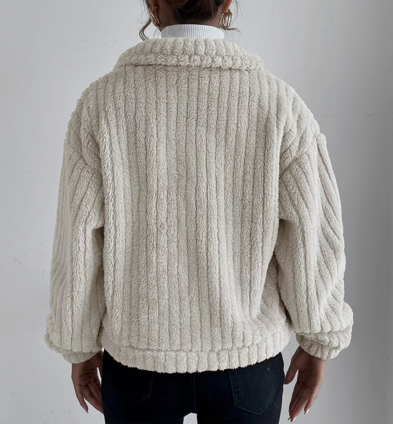 Women's rabbit fleece coat lapel shirt with fleece comfortable casual thickened fleece coat_voghion.com