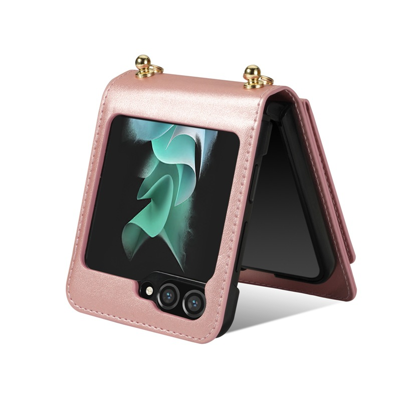 Suitable For Samsung Z Flip5 Small Fragrant Mirror Folding Screen Phone Leather Zip43 Flip Cover Hanging Rope Protection_voghion.com