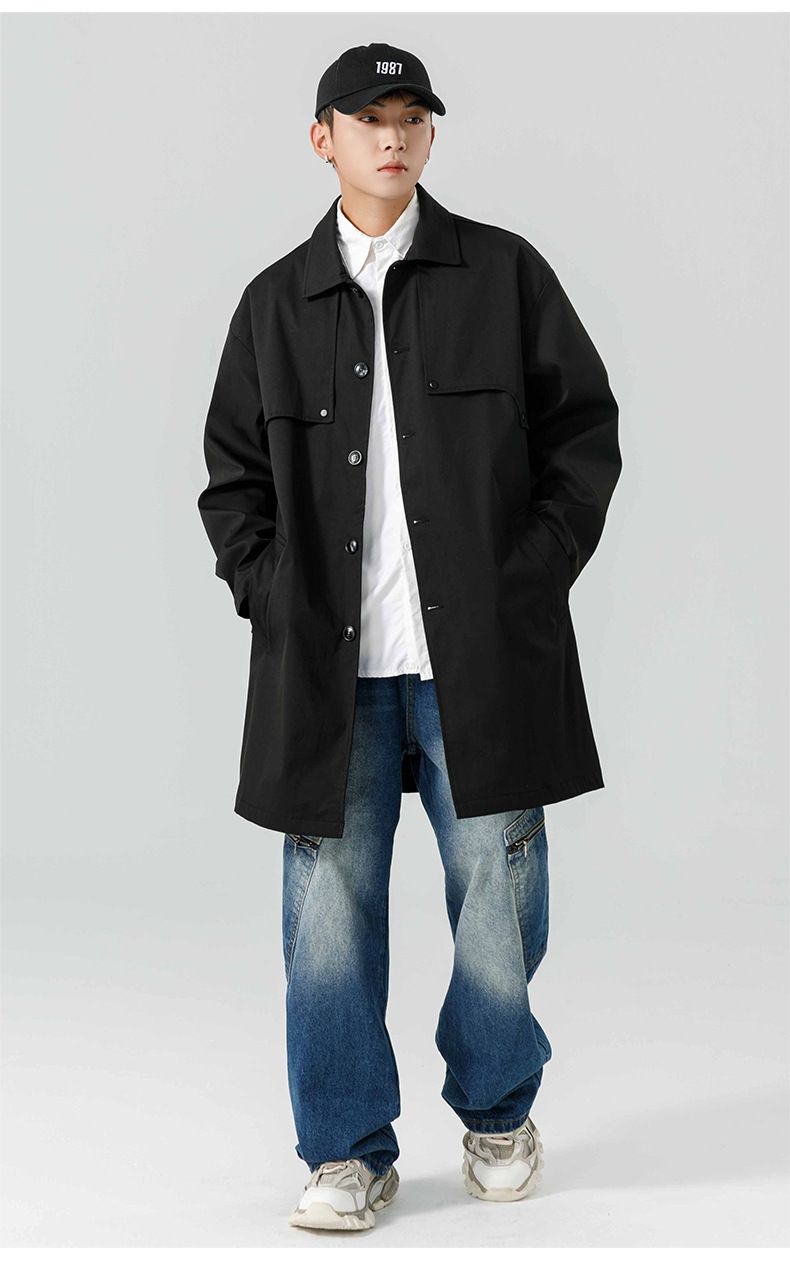 Trench con risvolto Balken da uomo, di media lunghezza, autunno/inverno 2024, nuovo marchio alla moda, con decorazione a rivetti_voghion.com