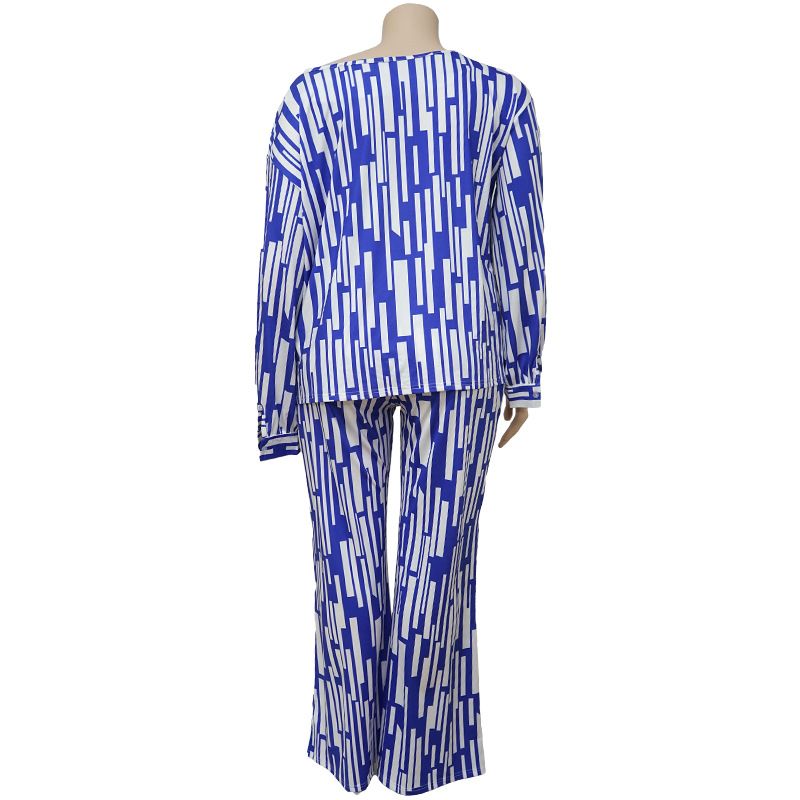 Dameskleding 200 pond plus size dames gestreept bedrukt diagonaal lange mouwen en schouders los modieus casual pak voor vrouwen_voghion.com