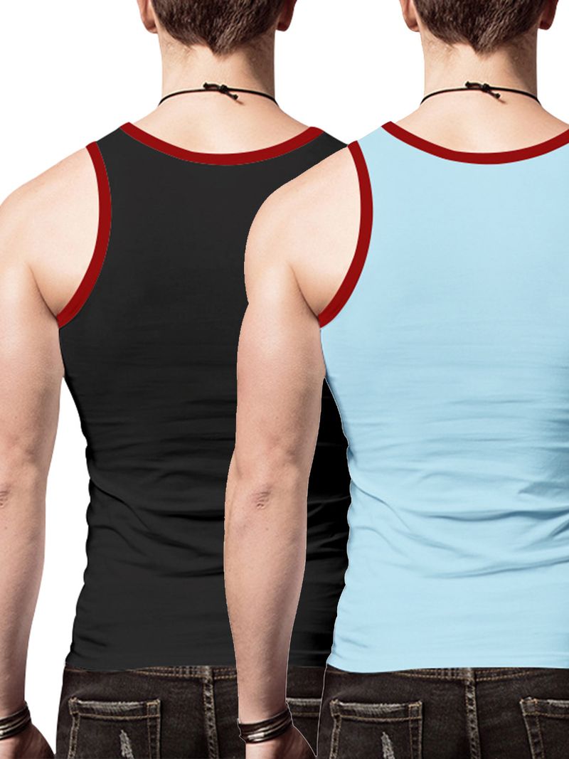 24 Cross-border Summer Men's Vest Ice Silk Solid Color New Sleeveless Breathable Tight Casual Sports Vest 2-piece Set_voghion.com