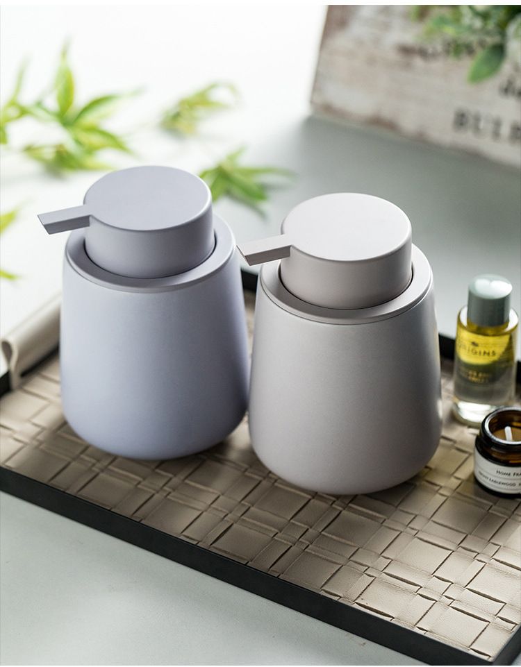 340ml Ceramic Foam Dispenser Bottle – Hand Soap & Shampoo Foamer Pump – Matte Oatmeal & Lavender – Eco-Friendly Gift For Home & Spa_voghion.com