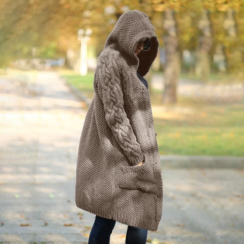 2024 autumn and winter cardigan hooded long knitted sweater plus size coat thick women's new_voghion.com