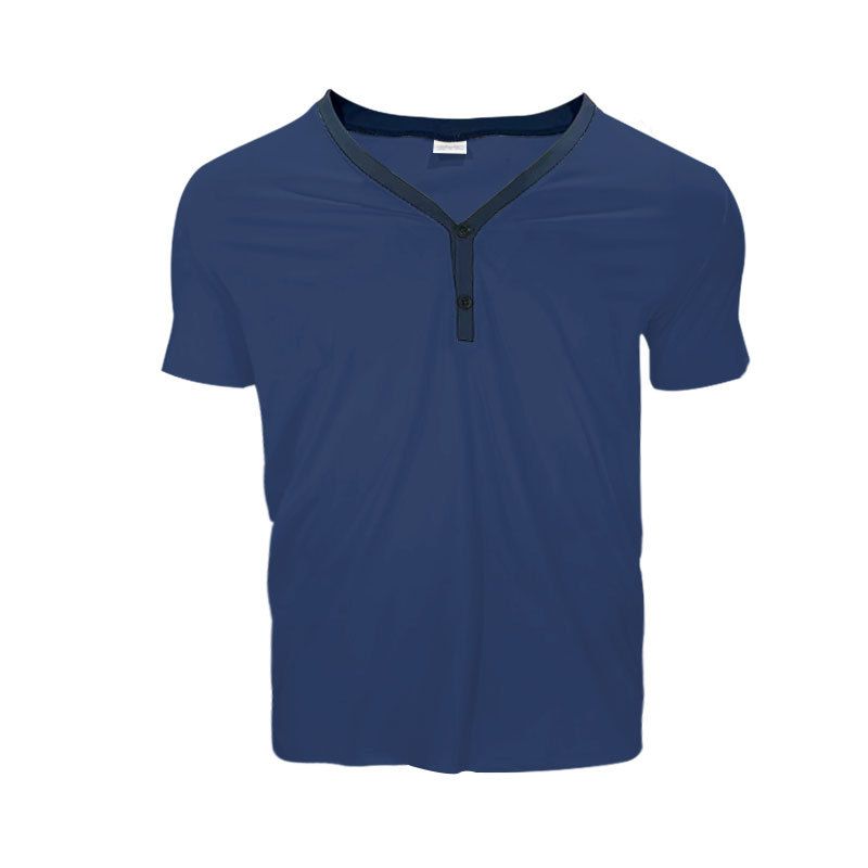 T-shirt Henley décontracté à manches courtes et col en V pour homme, haut à blocs de couleurs, été 2024_voghion.com