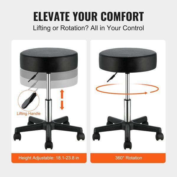 Rolling Stools With Wheels, 400 LBS Weight Capacity Adjustable Height Stool With Ultra-Thick Seat Cushion, Swivel Stools Chair For Salon, Bar, Home_voghion.com