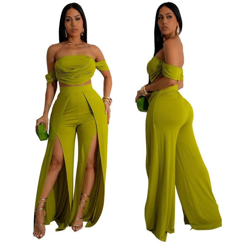 Γυναικεία ρούχα casual κοστούμι Tube Top Split Φαρδύ παντελόνι_voghion.com
