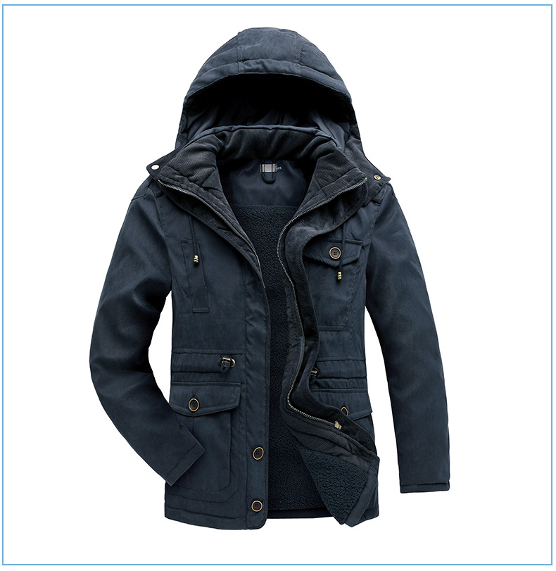 Men's Plus Size Shearling Hooded Cotton Jacket Thickened Multi-Pocket Cotton Top Casual Mid-Length Coat_voghion.com