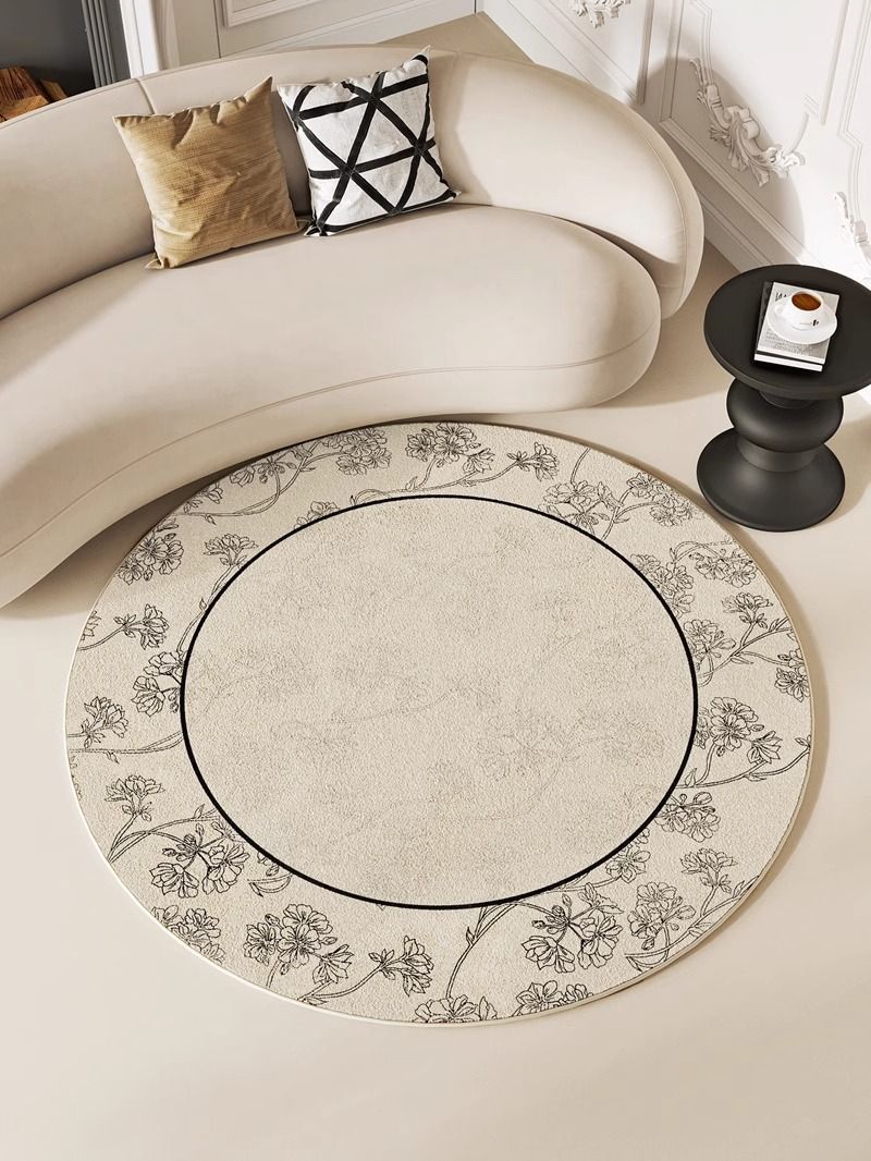 Cream Style Round Carpet Light Luxury High End Living Room Coffee Table Bedroom Bedside Cloakroom Dressing Table Chair Floor Mat_voghion.com