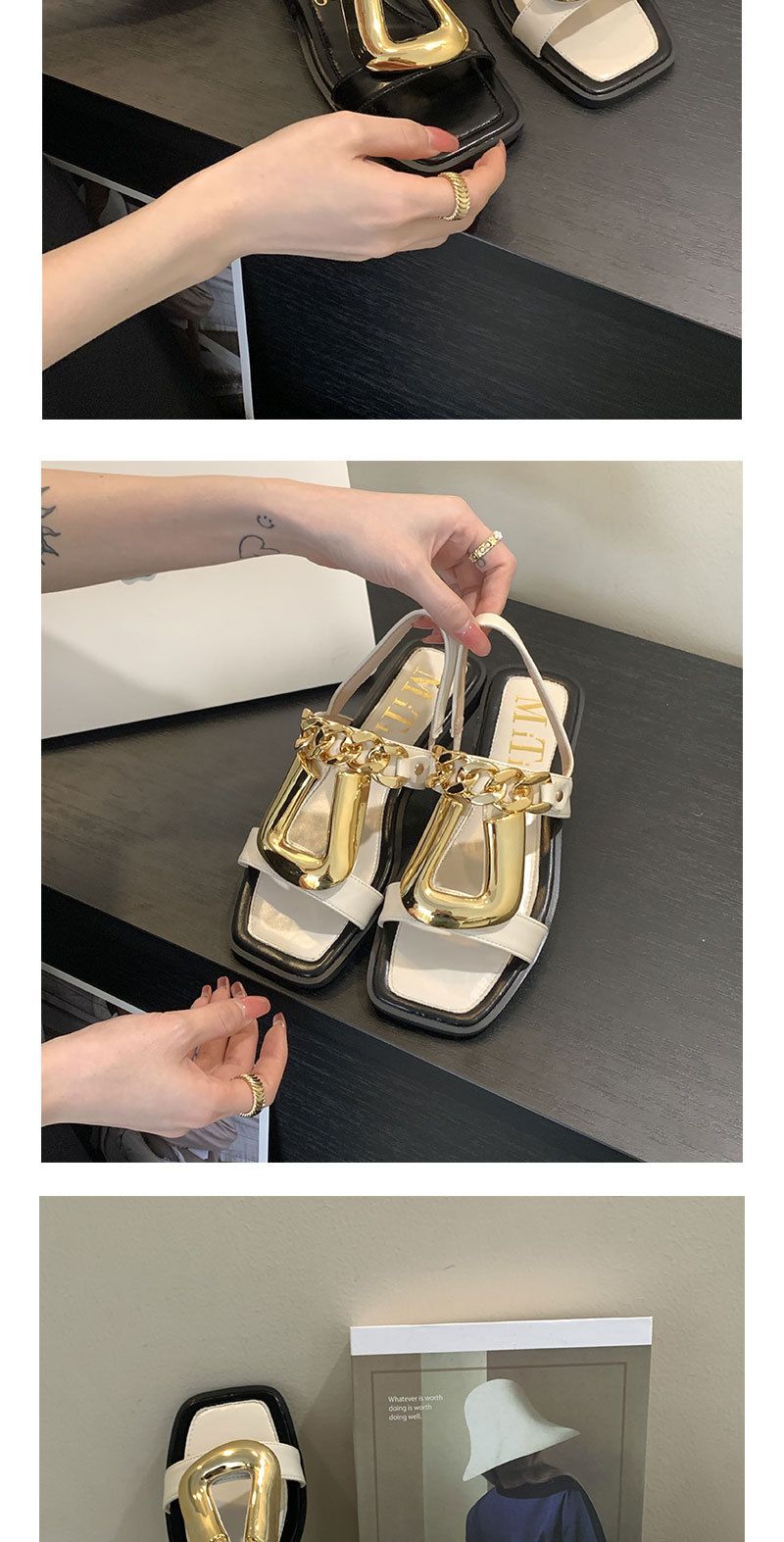 Sandales à bout ouvert carrées de style féerique célèbres sur Internet pour l'été 2024_voghion.com