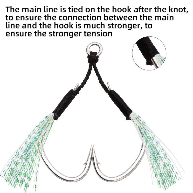 Double Lure Jig Strong Braided Line Knot Bright Silk Feather Boat Sea Fishing Single Hook_voghion.com