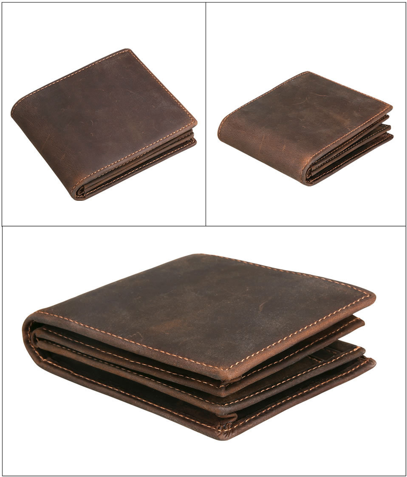 RFID Blocking Men Wallets Vintage Cow Genuine Leather Wallet Male Handmade Custom Dollar Price Coin Purse Short Wallet_voghion.com