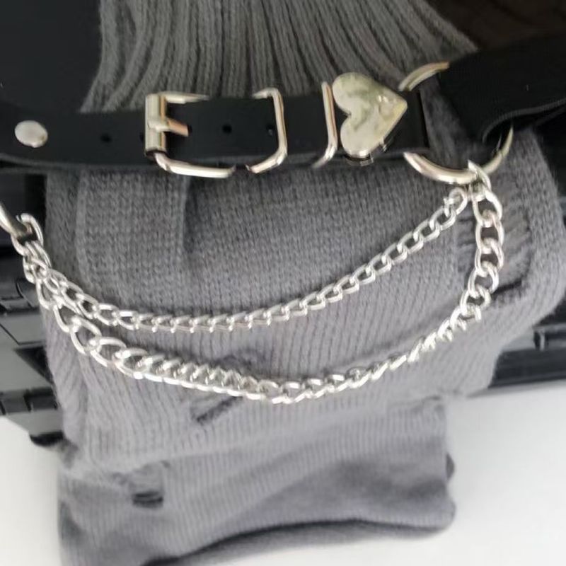 Scaldamuscoli neri larghi con fibbia in pelle e anello punk, per cosplay, sottocultura Y2K, calzini morbidi sopra il ginocchio, stile versatile_voghion.com