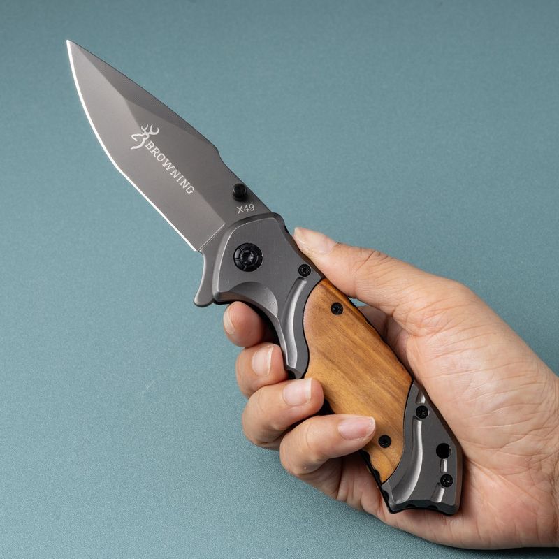 Couteau pliant suisse multifonction X49 avec manche en bois, haute dureté, pour le camping, la survie en plein air et la maison_voghion.com
