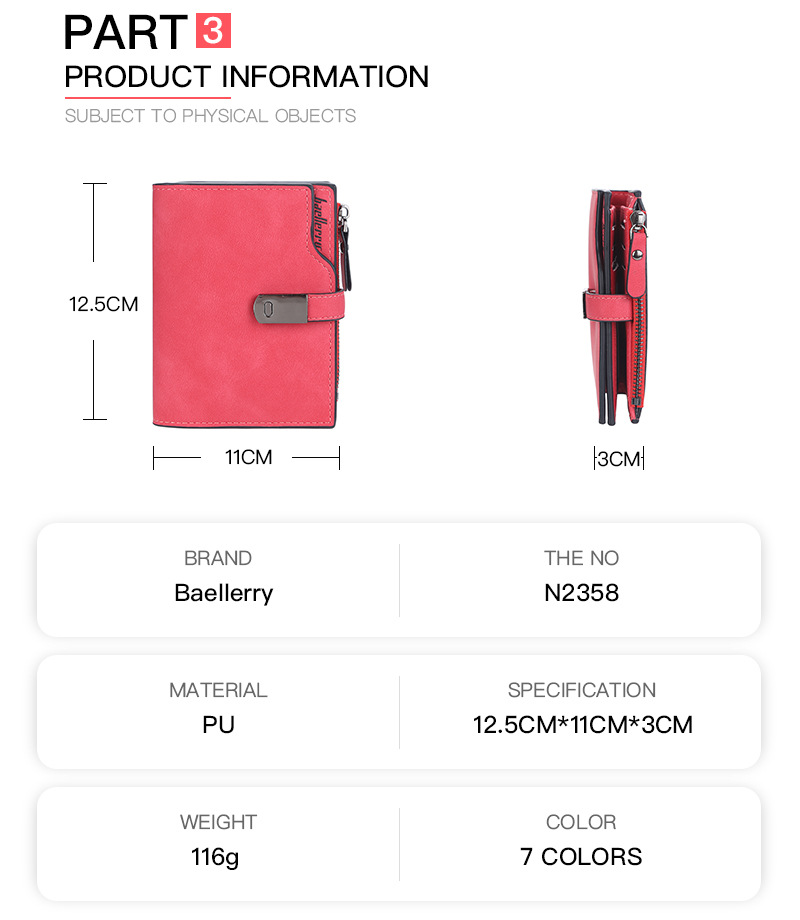 BAELLERRY new women's short wallet version with multiple card slots zipper coin purse buckle card bag men purse_voghion.com