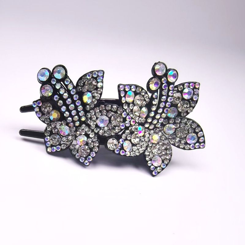 Large Double-Flower Claw Clips, Premium Duckbill Hair Clips For Back Of Head, Handmade Rhinestone Hairpins, Women's Hair Accessories_voghion.com