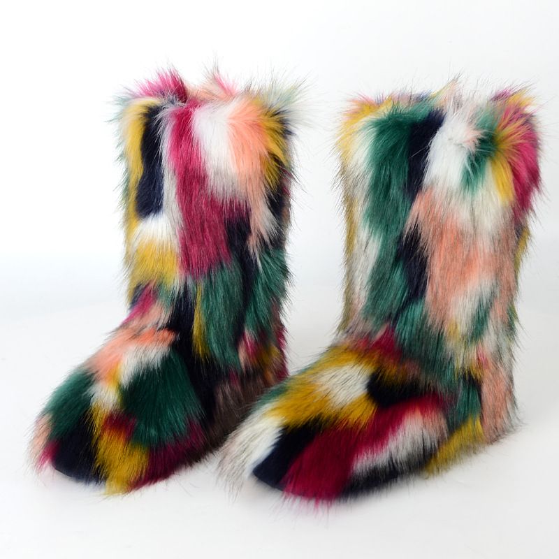 Winter snow boots Women's outer wear warm non-slip cross-border long fur mid-calf raccoon fur y2g fur boots_voghion.com