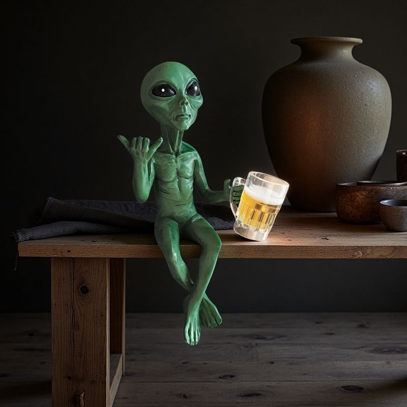 Alien-UFO-Statue aus Kunstharz – Sci-Fi-Gartendekoration für drinnen und draußen, kleine Heimdekoration_voghion.com