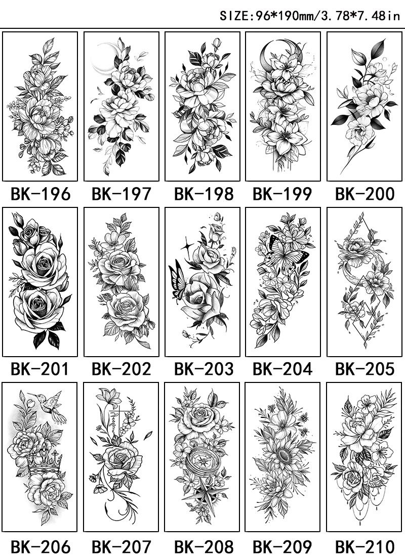 Adesivi esclusivi per tatuaggi con fiori a schizzo Adesivi per tatuaggi con fiori a schizzo Tatuaggio con fiori in bianco e nero_voghion.com