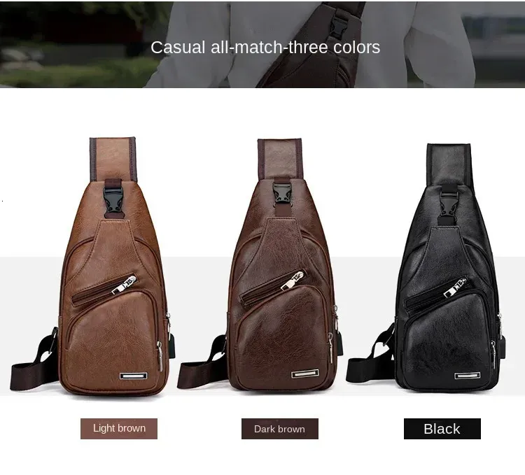 Borsa a tracolla vintage da uomo in pelle PU marrone, grande capacità, con ricarica USB, da viaggio, organizzata, tracolla 250224_voghion.com