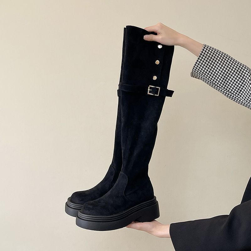 Two-Way Fold Thick-Soled Long For Women 2024 Winter New Chunky Heel Over-the-Knee Riding Boots Spring Autumn Style_voghion.com