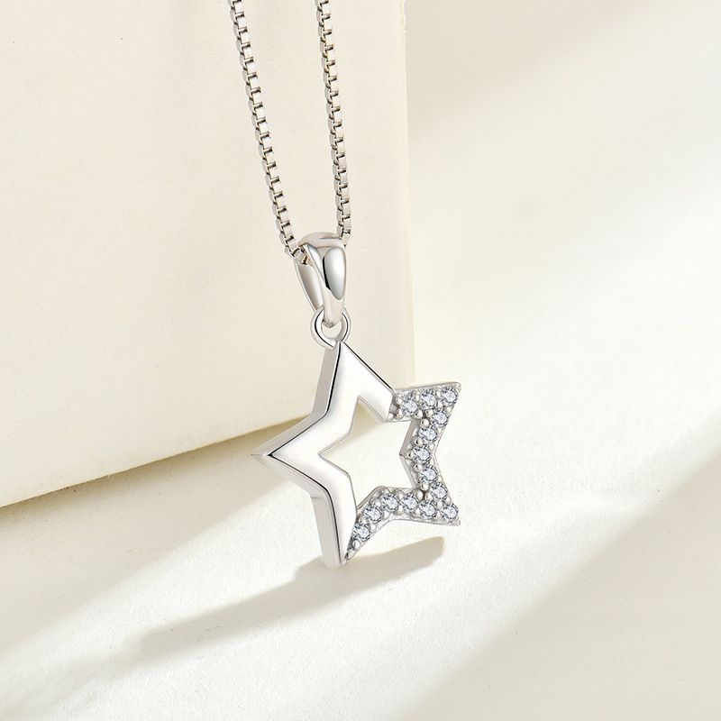 Collana e orecchini con anello a cinque punte in zircone, set di tre pezzi, gioielli di moda con stella in argento_voghion.com