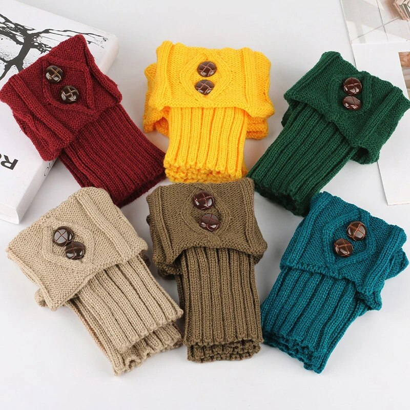 Chaussettes tricotées chaudes et solides pour femmes, 1 paire, chaussettes hautes en Crochet, manchettes de bottes, 3 boutons, chauffe-pieds en laine, à la mode, hiver_voghion.com