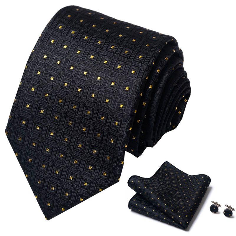 Corbata de seda de poliéster de alta calidad unisex para hombre, corbata formal de color sólido, bolsillo, toalla, gemelos, juego de jacquard_voghion.com