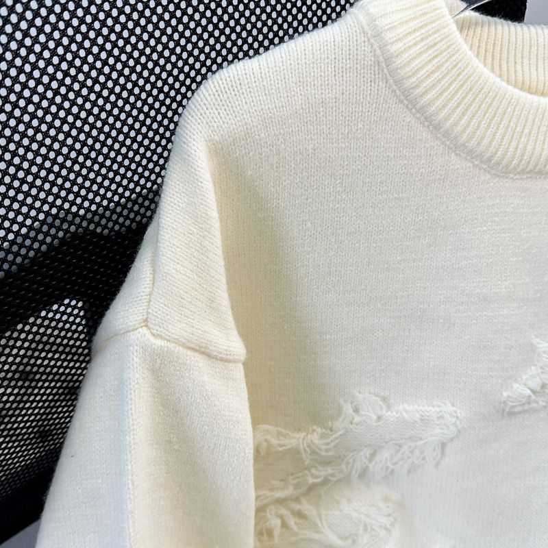 Men's Clothing Hole Pullover Sweater Loose Trend Retro Versatile Casual Hem Slit Knitted Sweater_voghion.com