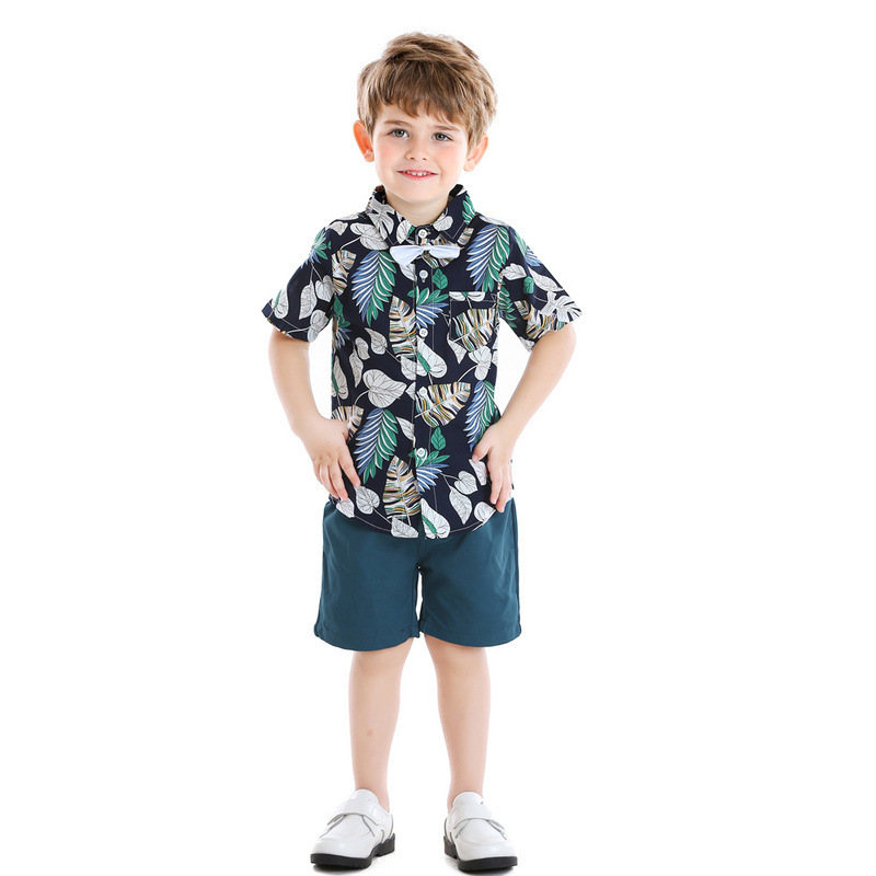 Mother&Kids Completo estivo per bambini Camicia a maniche corte stampata per ragazzi Set di due pezzi_voghion.com