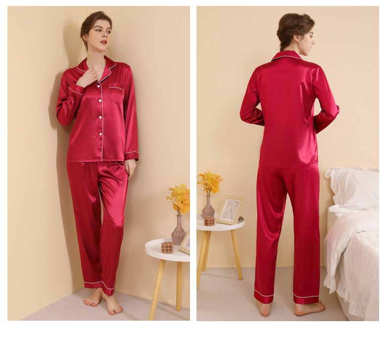 Damen-Nachtwäsche, große Größe, Basic-Pyjama, Damen, Frühling und Sommer, langärmelige Hose, dünne Seide, Freizeit, Zuhause, zweiteiliges Set_voghion.com