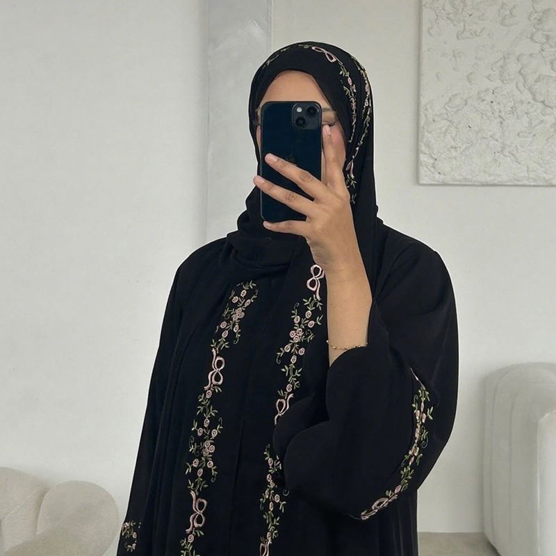 Loriya Floral Embroidered Open Front Cardigan With Scarf Option - Soft Viscose Fabric, Elegant Long Sleeve Design For Women_voghion.com